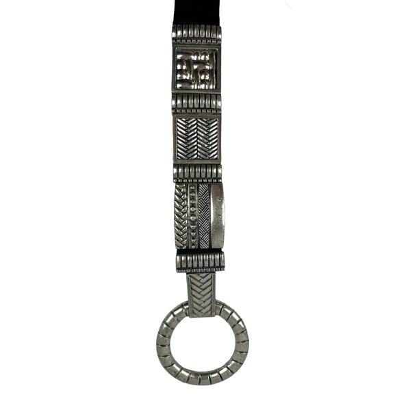 Chicos Belt Leminta Black Mixed Media Leather Stretch Silver Link Buckle 35” Med - Picture 5 of 16